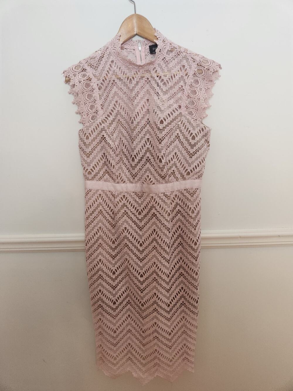 NWD Bardot Imogen Lace Cocktail Dress Sz 8 Medium Womens Light Pink Midi Party